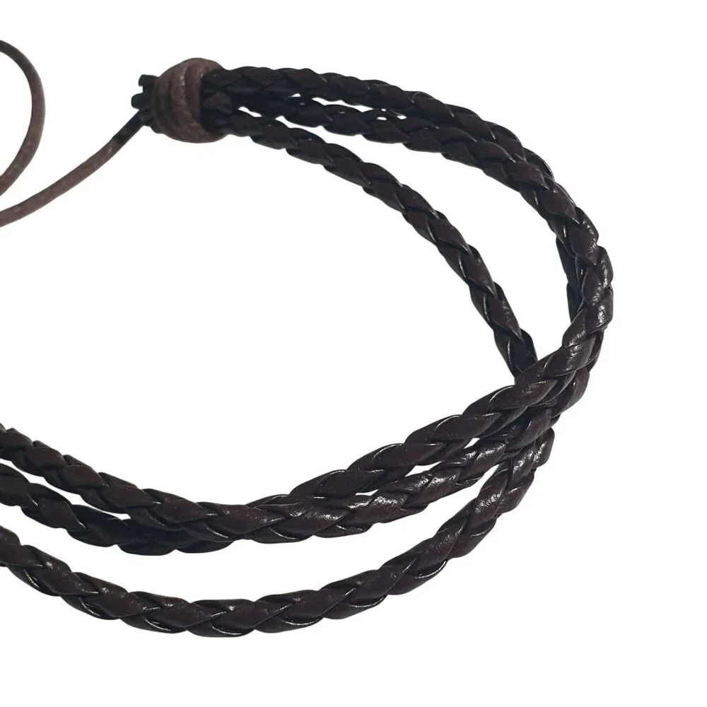 Braided Leather Adjustable Bracelet Dark Brown Unisex Cord Stylish Handmade Gift